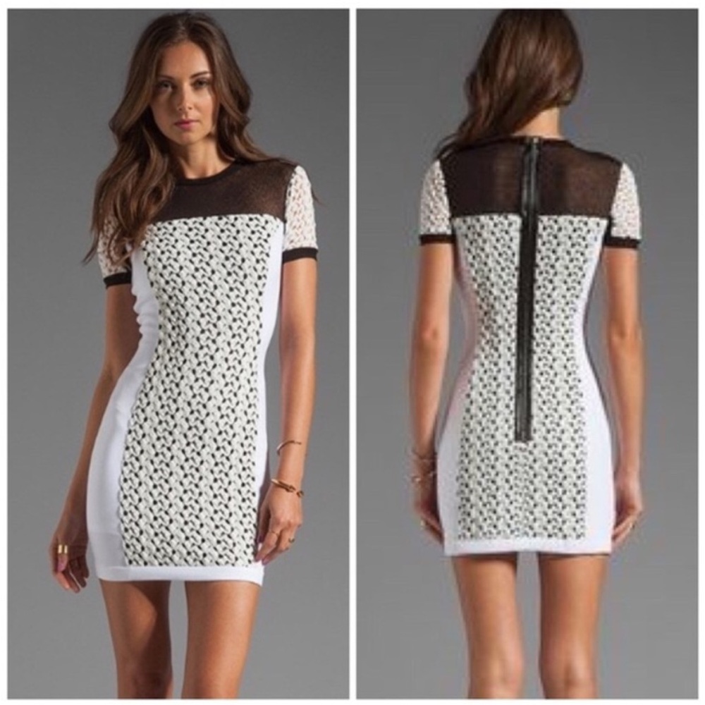 Black Halo Vanessa White Crochet Sheath Dress